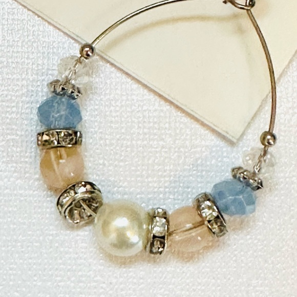 CANDIE'S Earrings Hoop Bead Crystal & Faux Pearl Large Oval Statement Bohemian - Picture 3 of 5